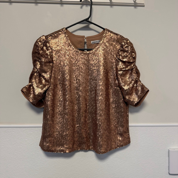 Women's Abercrombie & Fitch M Gold Bronze Sequin Puff Sleeve Blouse New NWOT - Picture 9 of 16